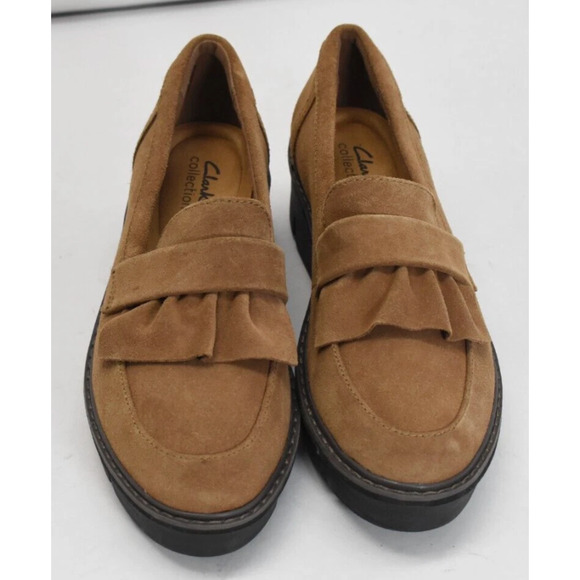 Clark Collections Airabell Slip Dark Khaki Suede Wedge Loafers Womens Size 9 - Picture 1 of 7